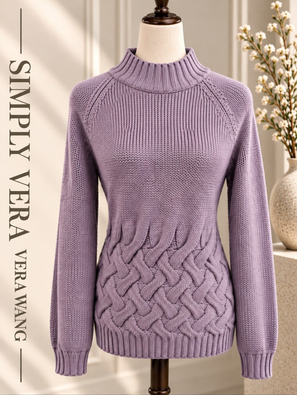 Simply Vera Vera Wang Lavender Cable Knit Mock Neck Sweater – Size Medium